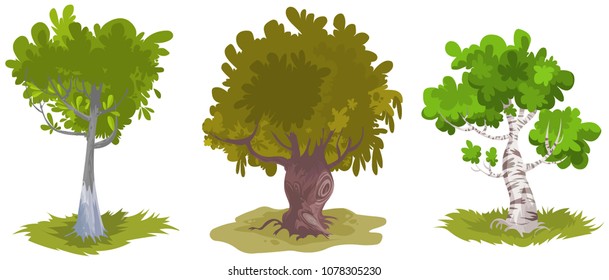 Set of three different trees.