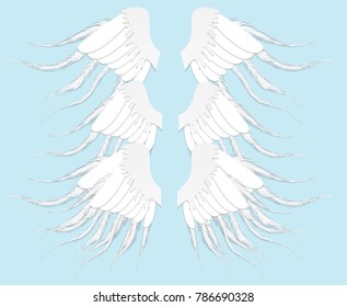 Set Of Three Different Wings. Collection Of Elements. Feather Angel Wings. It Can Be Used As An Idea For A Tattoo.