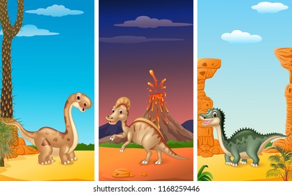 Set of three dinosaurs