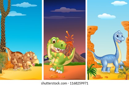 Set of three dinosaurs