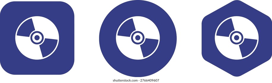Set of three disc or CD icons in different geometric shapes, isolated on a white background, simple and modern style.