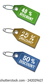Set of three discount tags, isolated on a white background