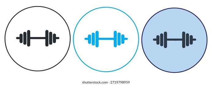 Set of three distinct barbell icons for fitness, gym, and weightlifting concepts