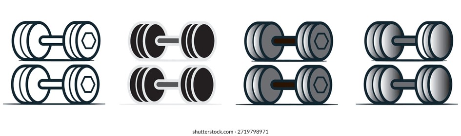 Set of three distinct barbell icons for fitness, gym, and weightlifting concepts