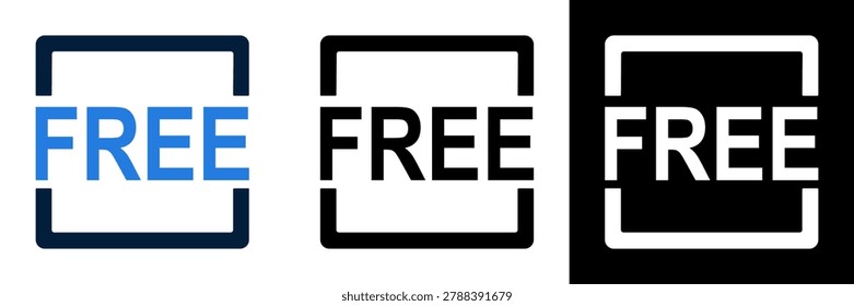 A set of three distinct FREE icons, ideal for use in digital promotions, e-commerce, and marketing materials to highlight complimentary offers or content.