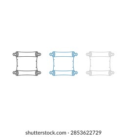 A set of three distinct scroll icons presented in outline form, showcasing variations in line style and color for diverse design applications.