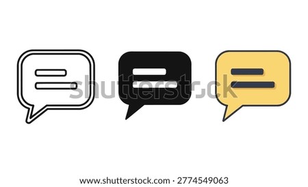 A set of three distinct speech bubble icons, representing communication and messaging. Ideal for web design, apps, and marketing materials.
