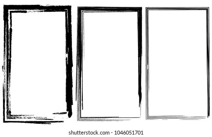 Set of three distressed sketch style rectangular borders.