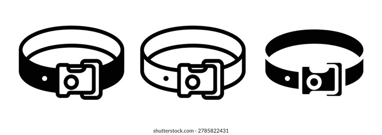 Un conjunto de tres iconos de collares de perro en diferentes estilos para diseños relacionados con mascotas