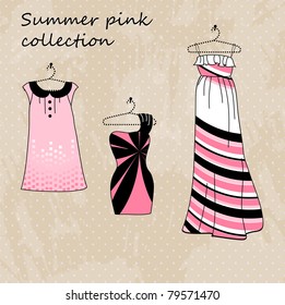 Set of three dresses in pink and black color