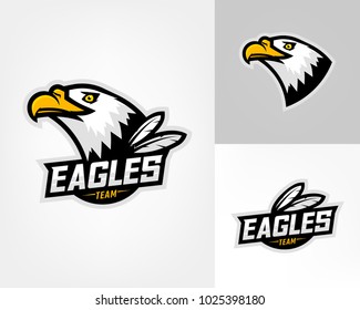 Set of three eagle logos for sport team. Emblem, team mascot, blazon, t-shirt print, label, logotype template. Vector illustration.
