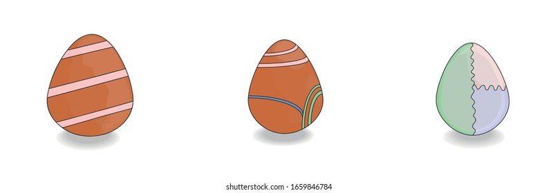 Set of three Easter eggs. Easter eggs drawing. Vector in EPS format. Happy Easter.