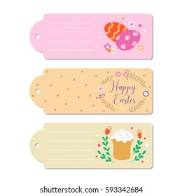 Set of three Easter tags in hand drawn style. Vector templates.