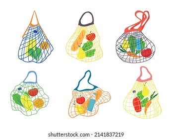 Conjunto de tres bolsas de ecommerce con diversos productos.