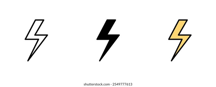Set of three editable lightning bolt icons