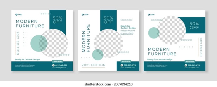 Set of three elegant background of furniture promotion banner social media pack template premium vector