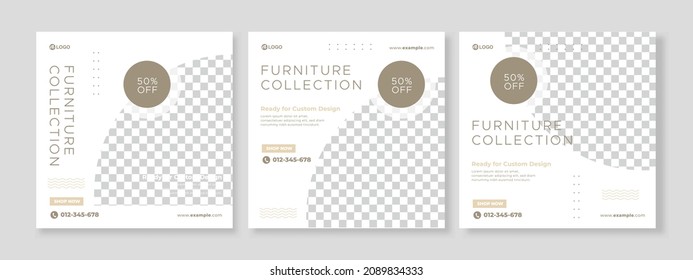 Set of three elegant background of furniture promotion banner social media pack template premium vector