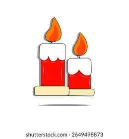A set of three elegant Christmas candles, glowing warmly with festive flames. Perfect for creating cozy holiday ambiance, greeting cards, and seasonal decorative elements for home.