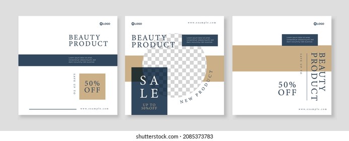 Conjunto de tres elegantes antecedentes minimalistas de skincare promoción de belleza banner plantilla de paquete de medios sociales premium vector