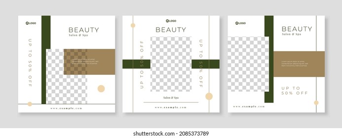 Set of three elegant minimalist background of skincare beauty promotion banner social media pack template premium vector