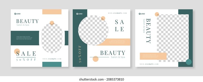 Set of three elegant minimalist background of skincare beauty promotion banner social media pack template premium vector