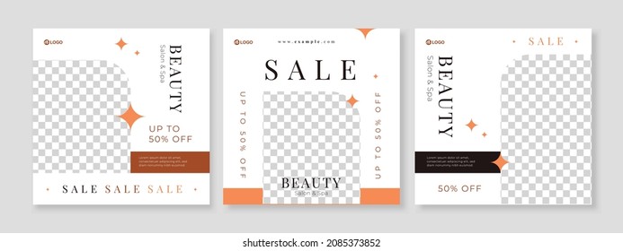 Set von drei eleganten minimalistischen Hintergrund der Skincare Beauty Promotion Banner-Paket Social Media Pack-Vorlage Premium Vektorgrafik