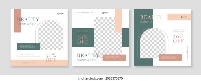 Set of three elegant minimalist background of skincare beauty promotion banner social media pack template premium vector