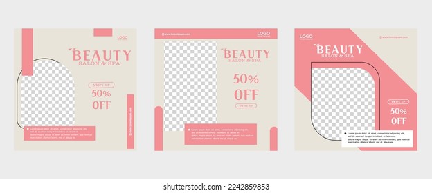 Set of three elegant minimalist backgrounds of social media beauty skincare promotion banners premium vector templates