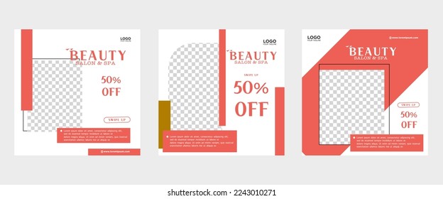 Set of three elegant minimalist backgrounds of social media beauty skincare promotion banners premium vector templates