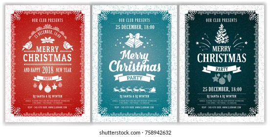 Set of three elegant and stylish template design for Christmas party. Elements are on separate layers in vector file. Easy to edit and customise. Vector illustration.