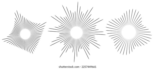 Set of three elegant symbols of sunbursts.