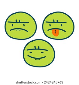 Conjunto de tres emojis frente a la ilustración del vector de emoción aislado en fondo blanco