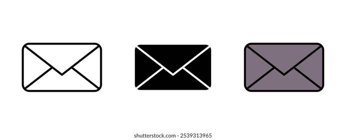 Set of three envelope icons in different editable formats, email icon