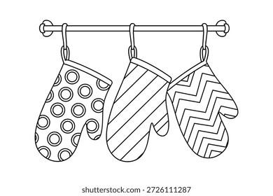 Set of three fabric hand protectors with circle stripe and chevron designs for baking vector