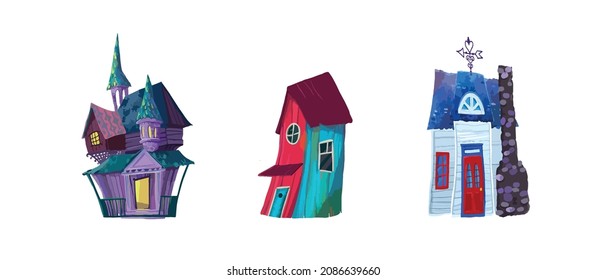 A set of three fairy houses. Vector illustration