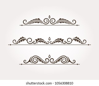 Set with three fancy page borders. Decorative ornaments. Vector illustration