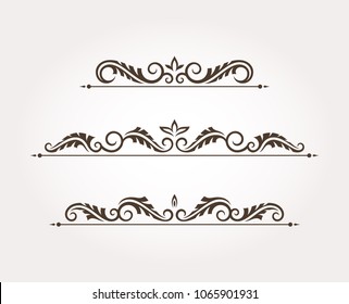 Set with three fancy page borders. Decorative ornaments. Vector illustration