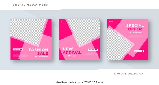Set of three fashion sale post template, sale social media pack template