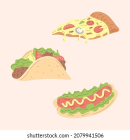 set of three fast foods