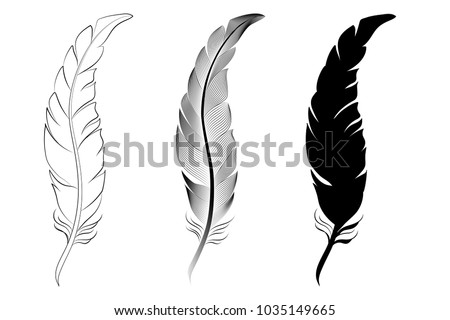 Download Set Three Feathers Outline Silhouette Stylization Stock ...