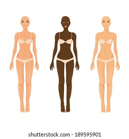 Set of three female models of different races