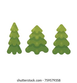 Set of three fir trees flat illustration. Christmas tree flat icons