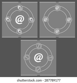 Set of three flat frames and email icon