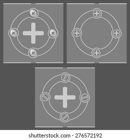 Set of three flat frames and plus symbol