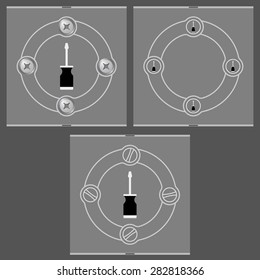 Set of three flat frames and screwdriver