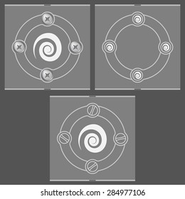 Set of three flat frames and spiral