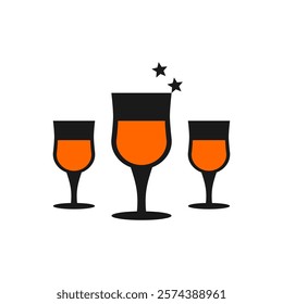 set of three flat glasses with orange juice and celebration stars