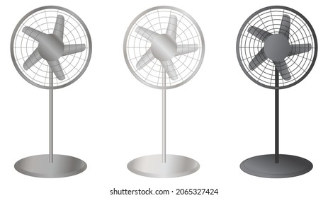 Set of three floor fans in grayscale variations - Vector Illustration