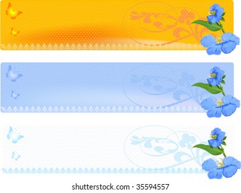 A set of three floral different colored banners