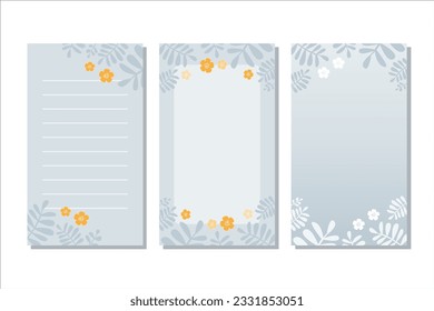 Set of three floral notebook or planner pages, for to do lists or journaling.